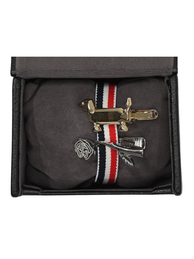 Thom Browne Suit Tie Bar Gold Hector & Silver Rose Icon
